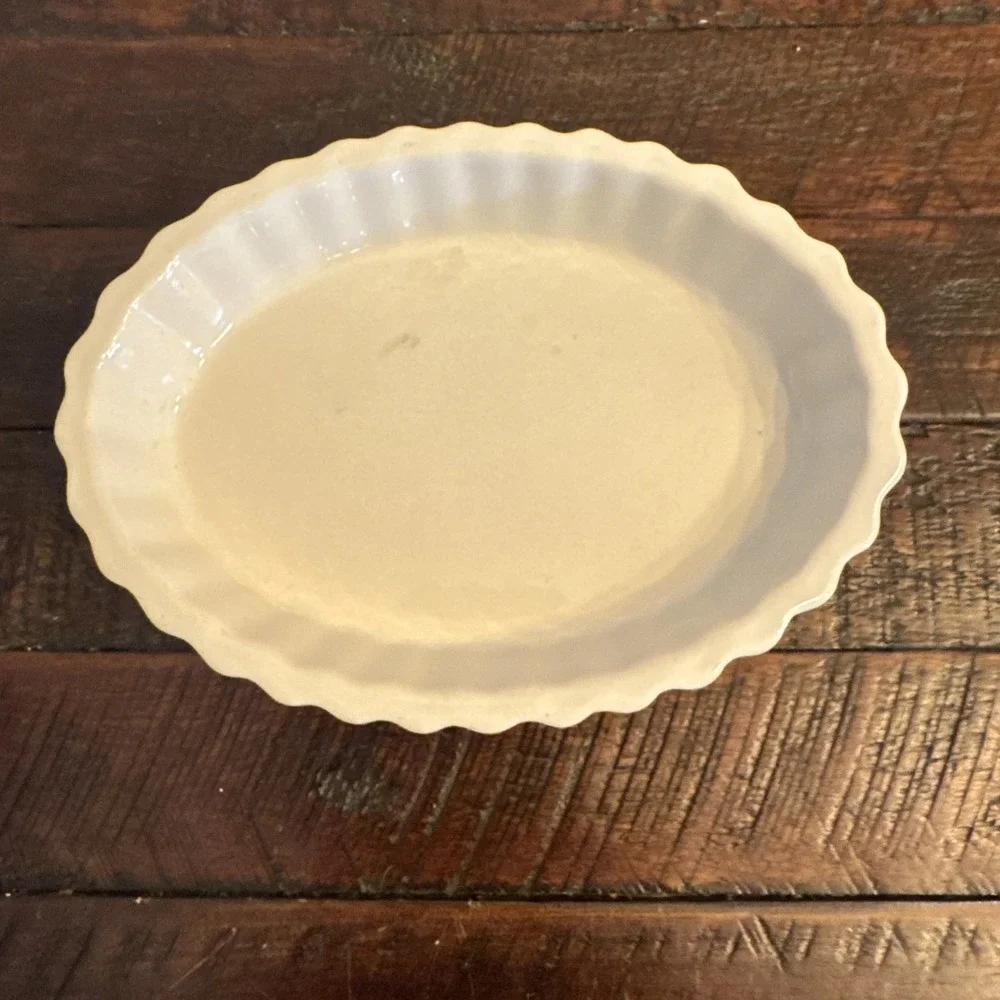 Hall China #853 Mini Oval Souffle Baking Dish Fluted Off White Flan Creme Brulee